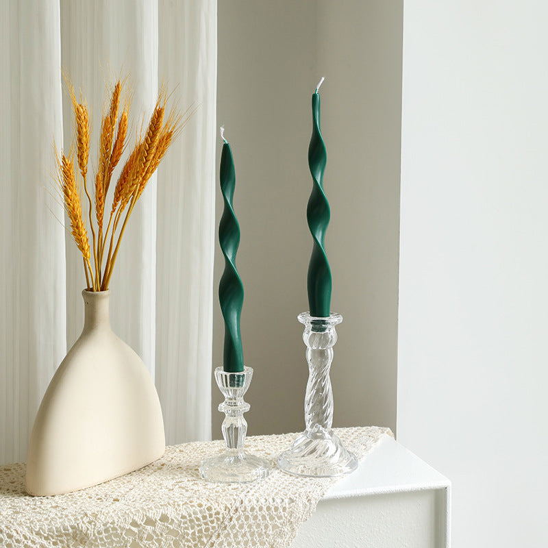 Hand-Poured Sculptural Wave Taper Candle Set with Crystal Glass Holders