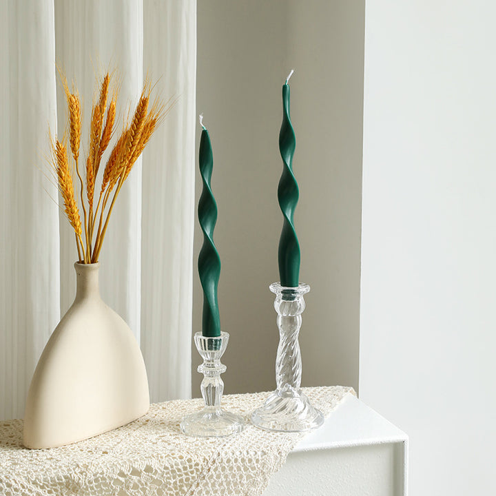 Hand-Poured Sculptural Wave Taper Candle Set with Crystal Glass Holders