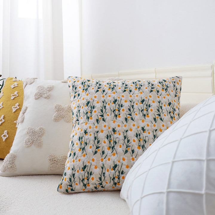 Square decorative cushion cover with relief diamond passe-partout structure made of cotton-linen mix Stornfield