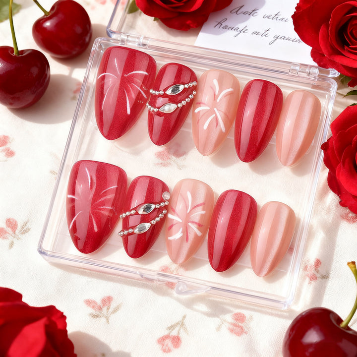 Elegant Press-On Nail Art Set with Rhinestone Accents Stornfield
