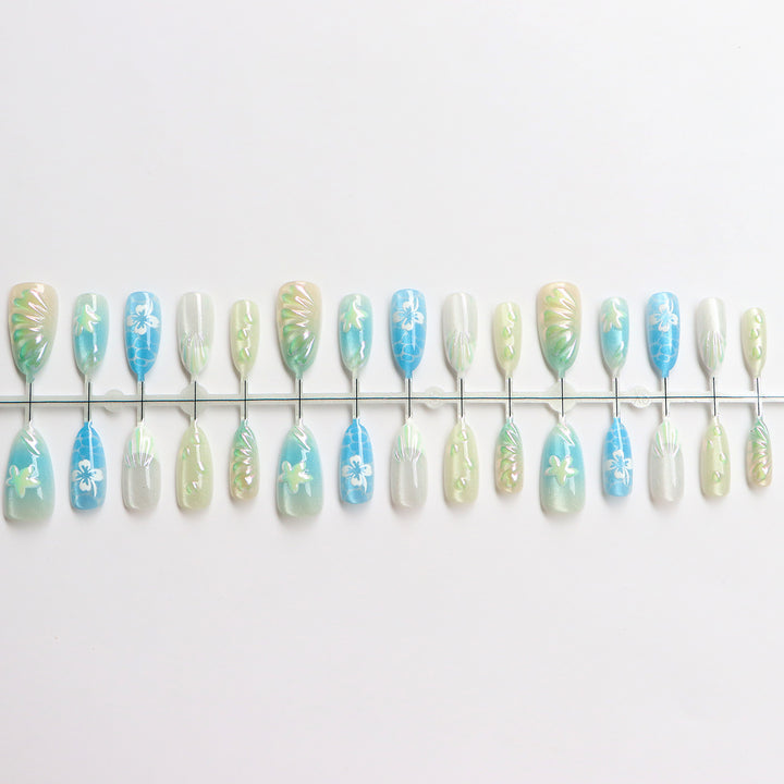 Artistic Ocean-Inspired Press-On Nail Art Set Stornfield