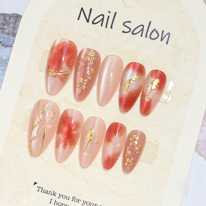 Artistic Press-On Nail Set with Cherry Blossom Design Stornfield