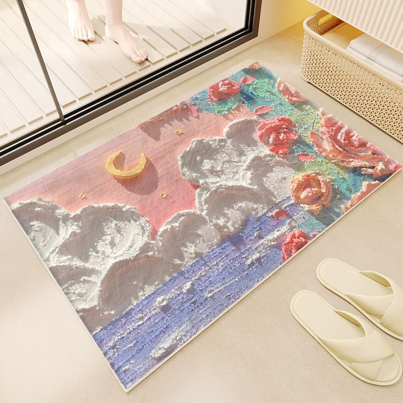 Floral Cloud-Patterned Bath Mat for Bathroom