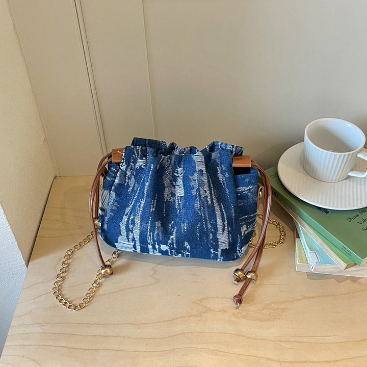 Artistic Textured Drawstring Handbag