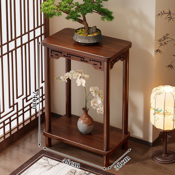 Oriental Solid Wood Tall Plant Display Pedestal Stand with Carved Apron
