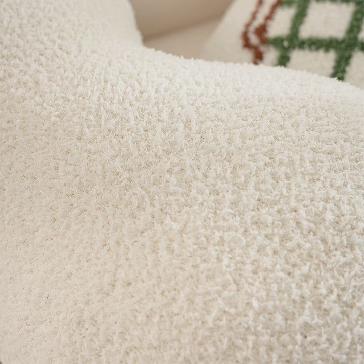 Doll-shaped decorative cushion with chenille texture and checkered embroidery