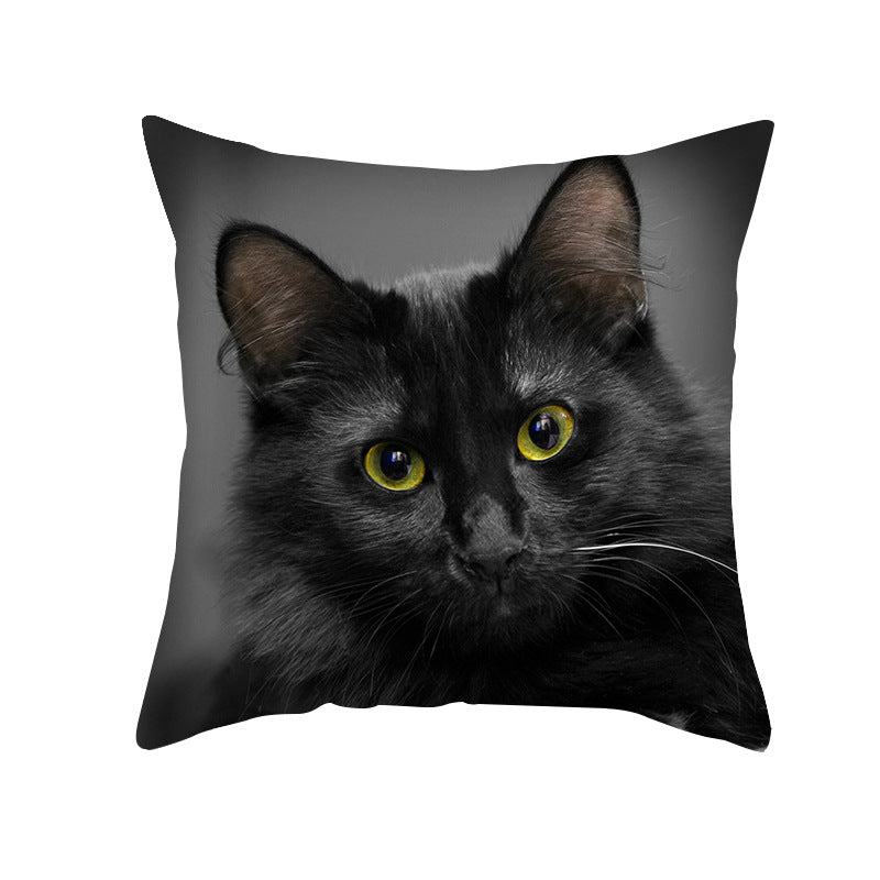 Photoreal Cat Portrait Square Pillow Cover with Concealed Zipper Linen-Blend