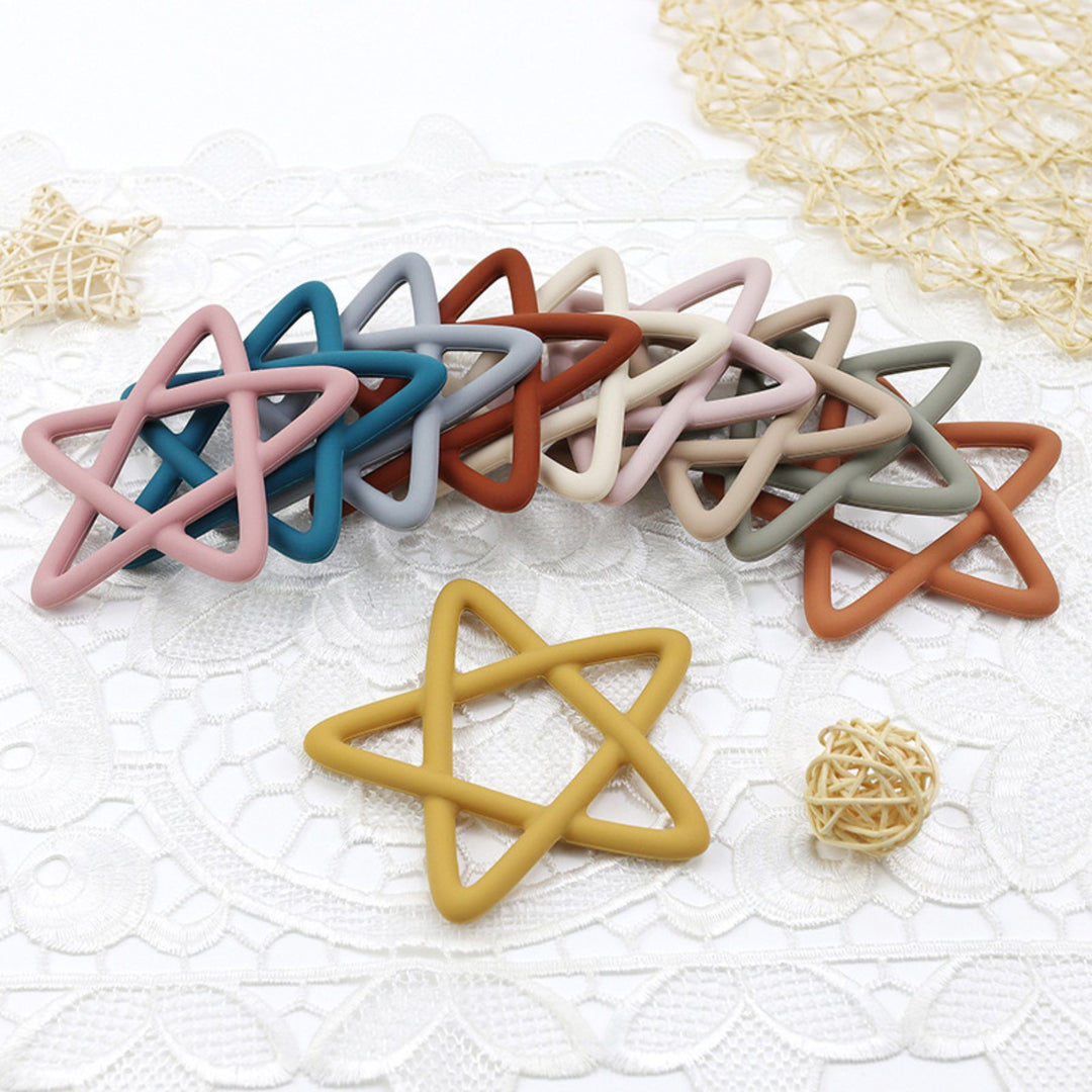 Silicone Star Teething Toy with Wooden Bead Clip