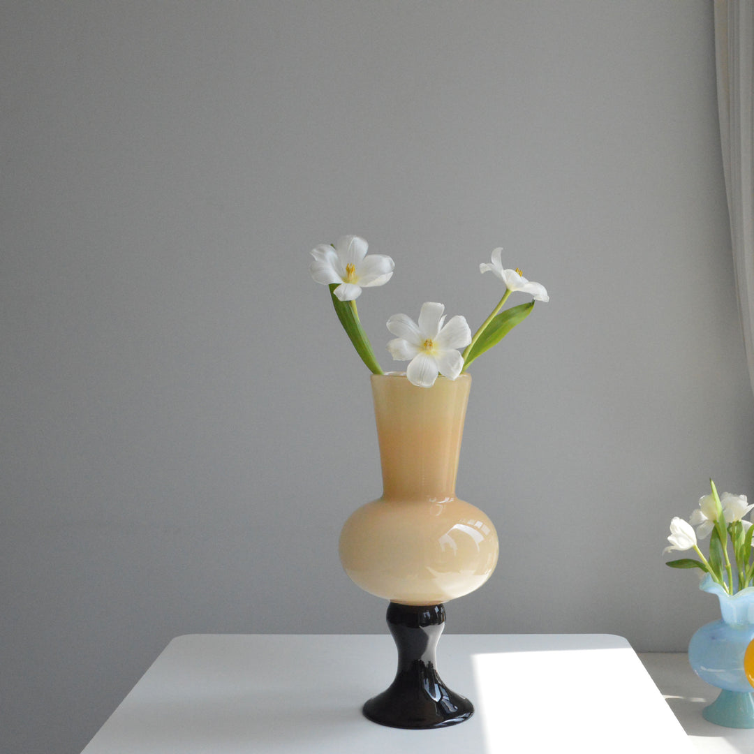 Sculptural Tall Neck Blown Glass Pedestal Vase Stornfield