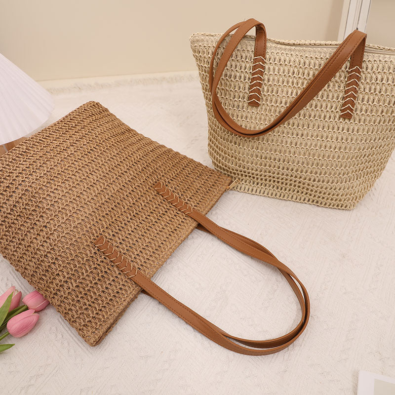 Giant Tote Bag Made of Woven Raffia with Leather Handles Stornfield