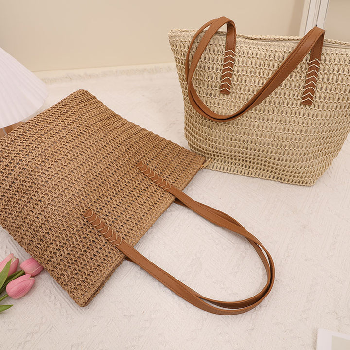 Giant Tote Bag Made of Woven Raffia with Leather Handles Stornfield