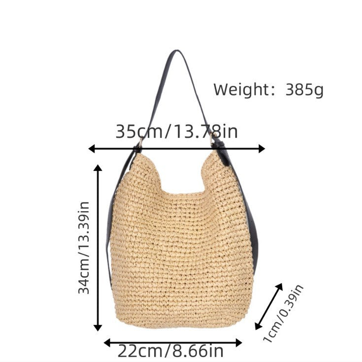 Trendy Shoulder Bag with Natural Weave and Leather Accents Stornfield