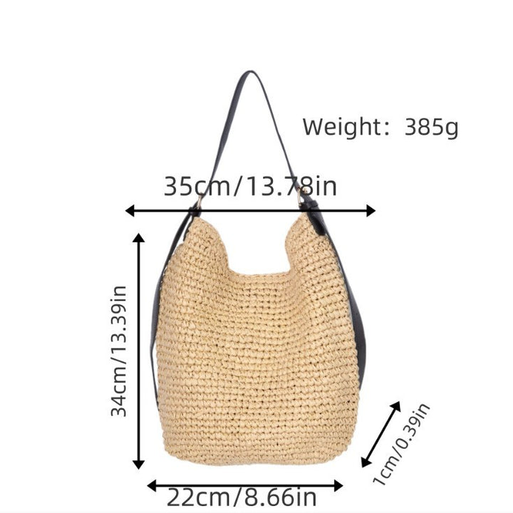 Trendy Shoulder Bag with Natural Weave and Leather Accents Stornfield