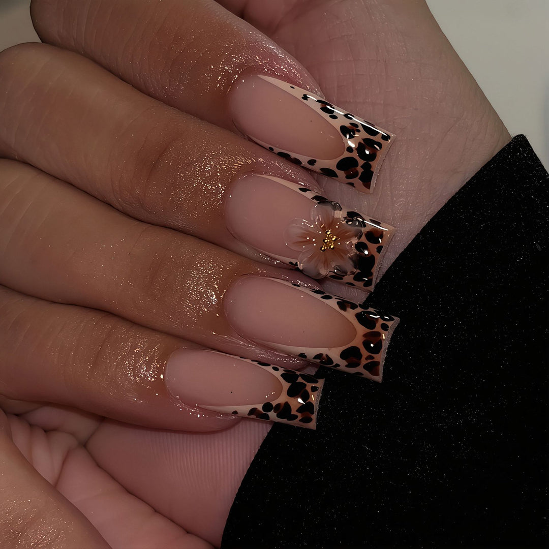 Artistic Floral Leopard Print Press-On Nails Stornfield