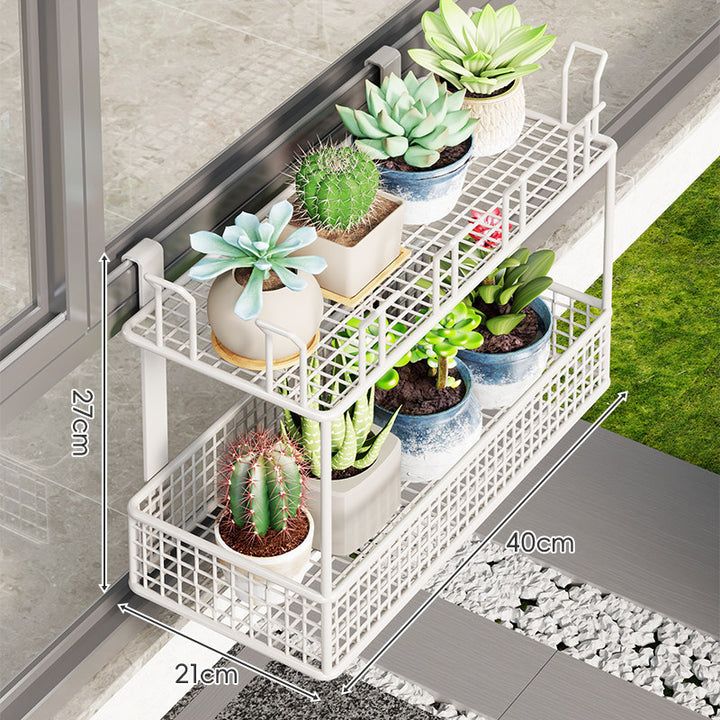 Clamp-On Balcony Rail Planter Basket with Metal Grid Reservoir