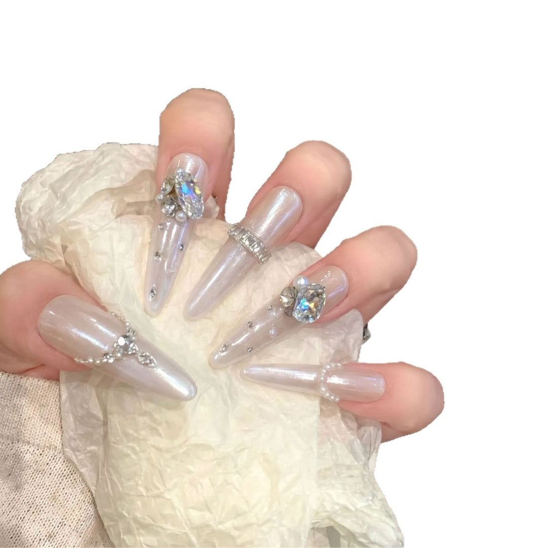 Decorative Stiletto Nail Tips Set with Gemstone Accents Stornfield