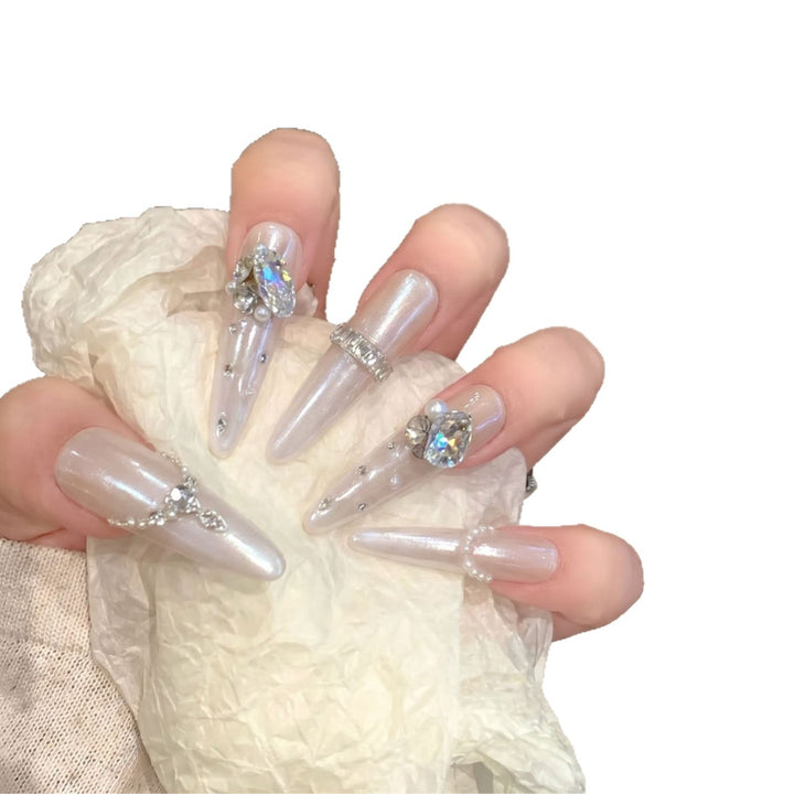 Decorative Stiletto Nail Tips Set with Gemstone Accents Stornfield