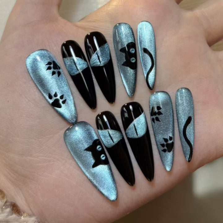 Cat-Themed Press-On Nail Art Stornfield