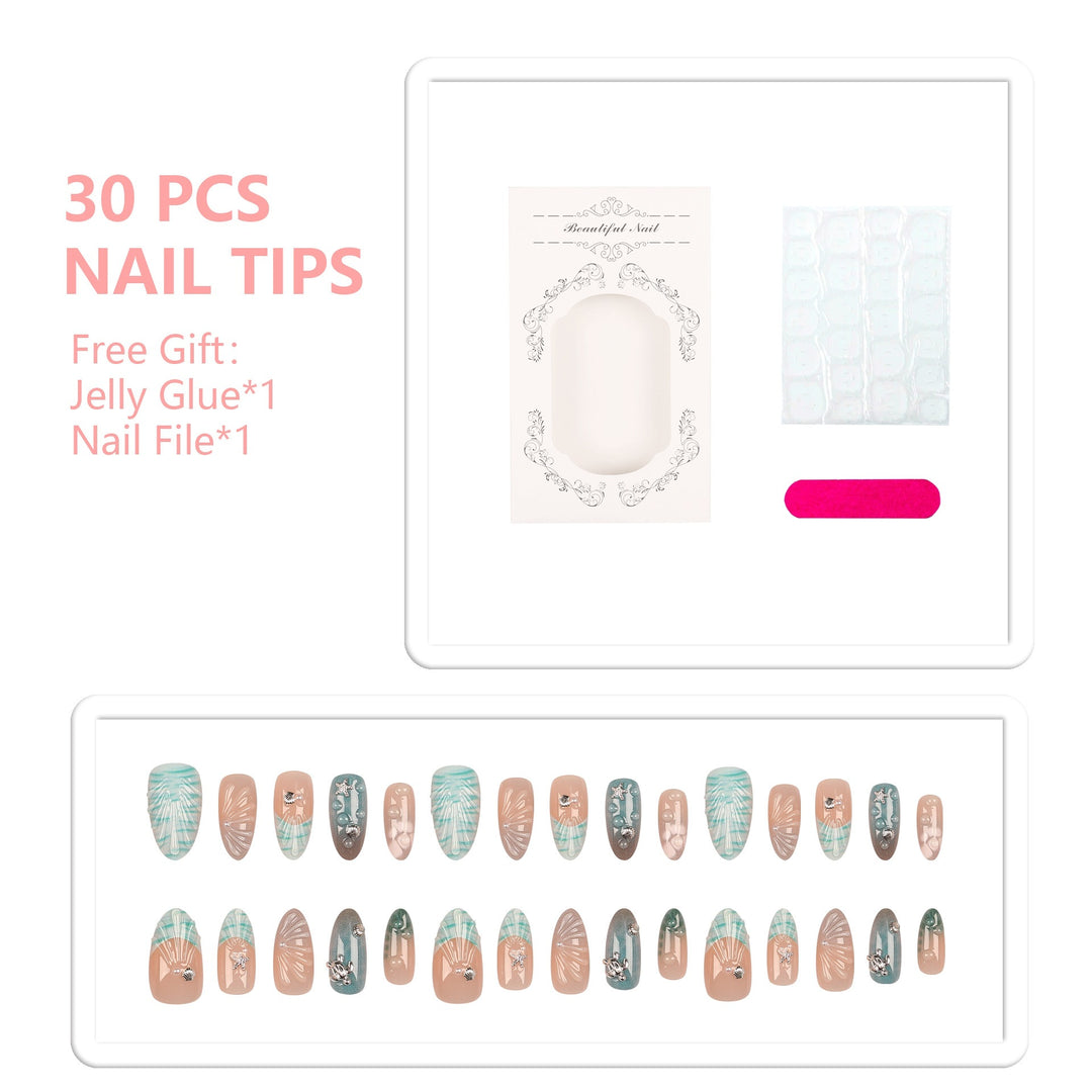 Coastal-Themed Press-On Nail Art Set