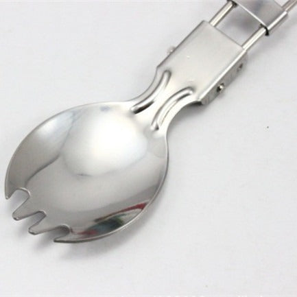 folding stainless steel camping spork with locking hinge and travel loop Stornfield