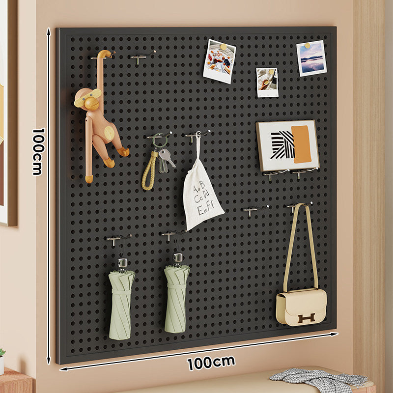 Large Vertical Perforated Wall Storage Panel with Adjustable Hooks and Accessory Mounts