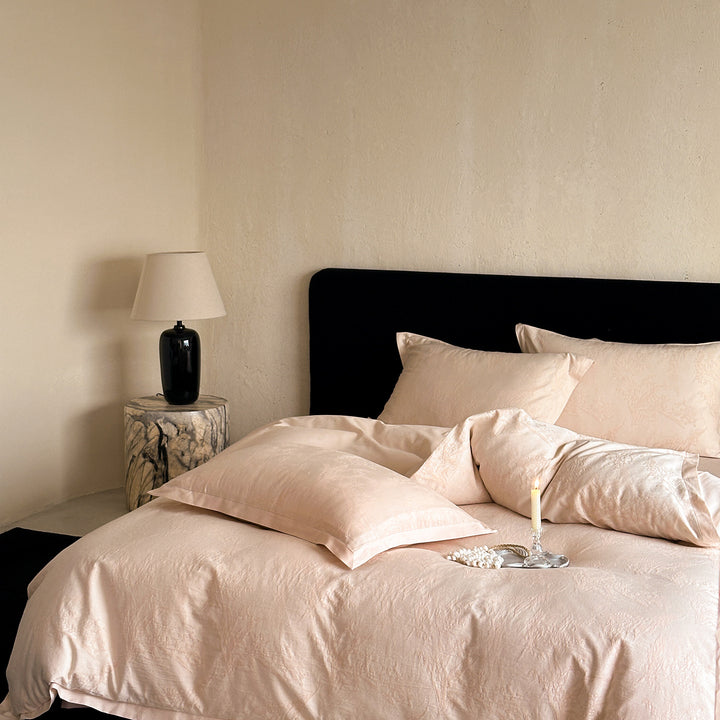 Floral Jacquard Duvet Cover Set Cotton-Linen Blend Reversible