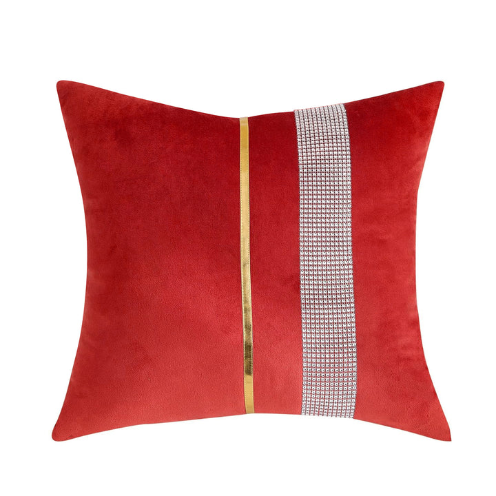 Decorative Velvet Square Throw Pillow with Metallic Trim and Rhinestone Band