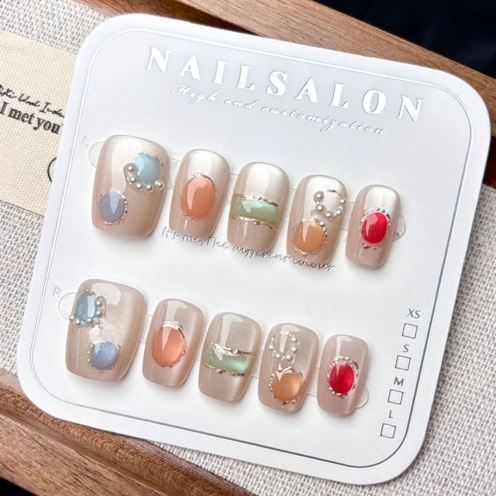 Decorative Press-On Nail Art Set with Gem Accents 1790745972
