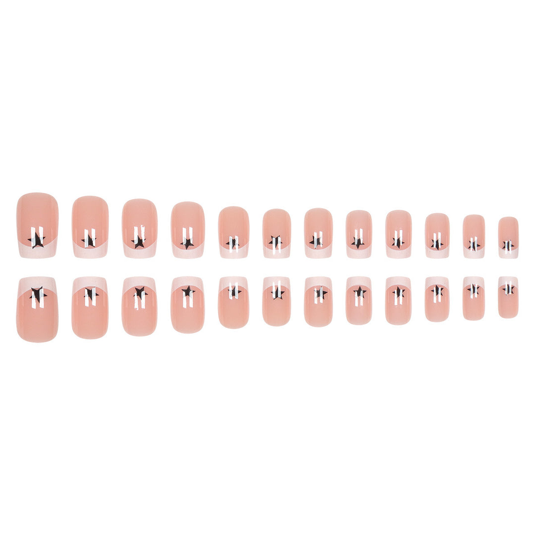 Artistic French Tip Press-On Nails with Star Accents Stornfield