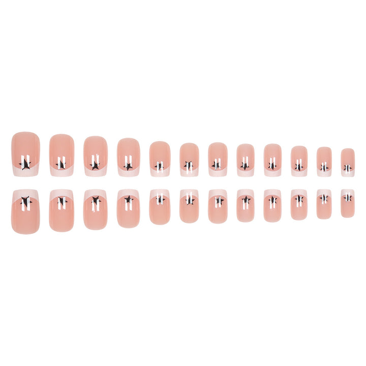 Artistic French Tip Press-On Nails with Star Accents Stornfield