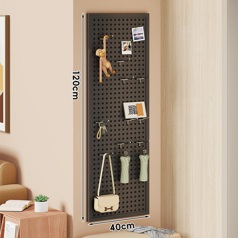 Large Vertical Perforated Wall Storage Panel with Adjustable Hooks and Accessory Mounts