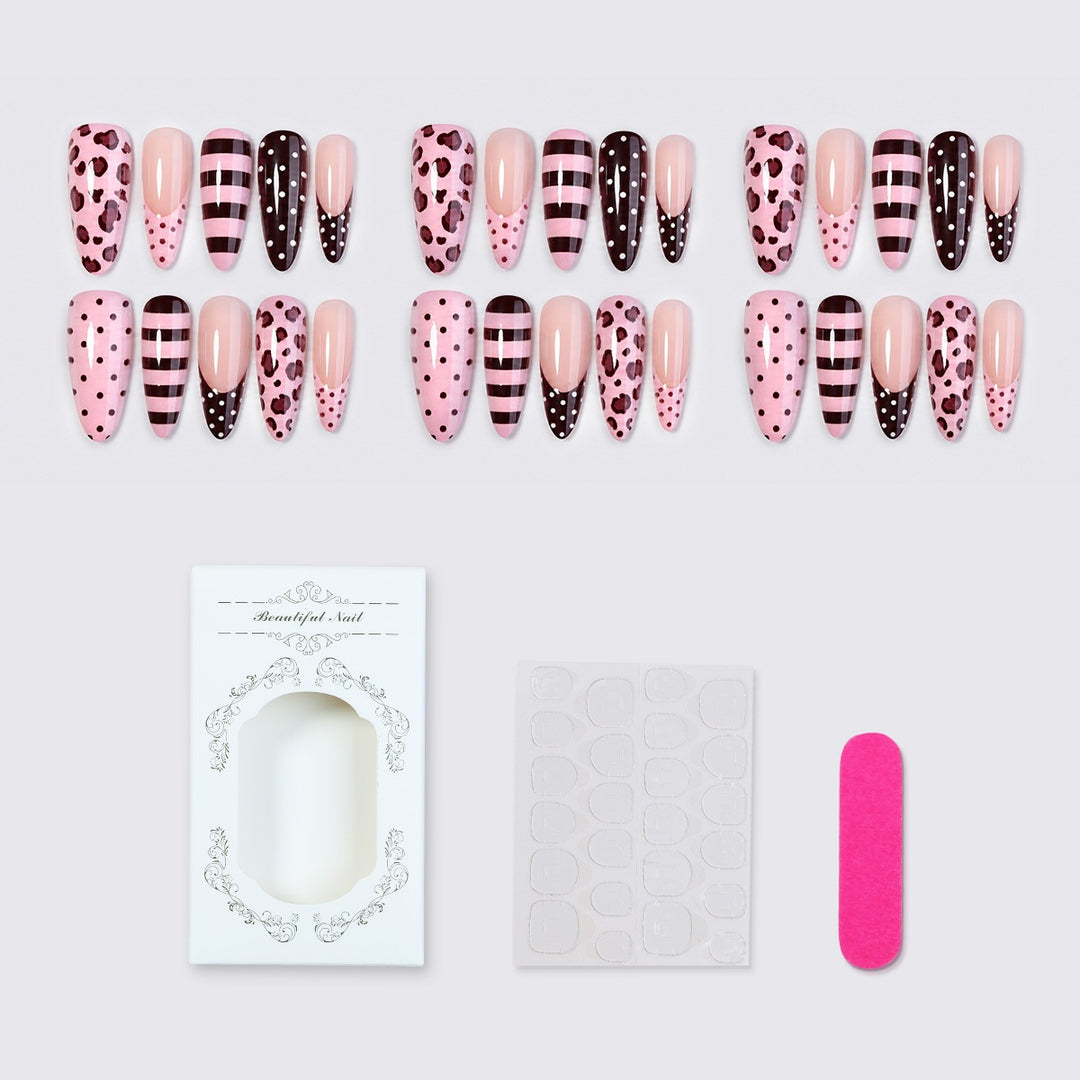 Nail set with stylish leopard and striped pattern Stornfield
