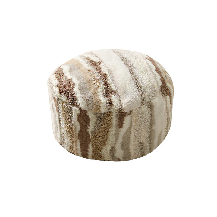 Beef hand-woven pouf with floral print and padded seat surface