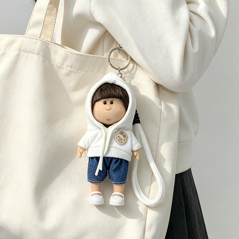 Hooded Doll Bag Charm Keychain with Denim Outfit & Loop Strap Stornfield