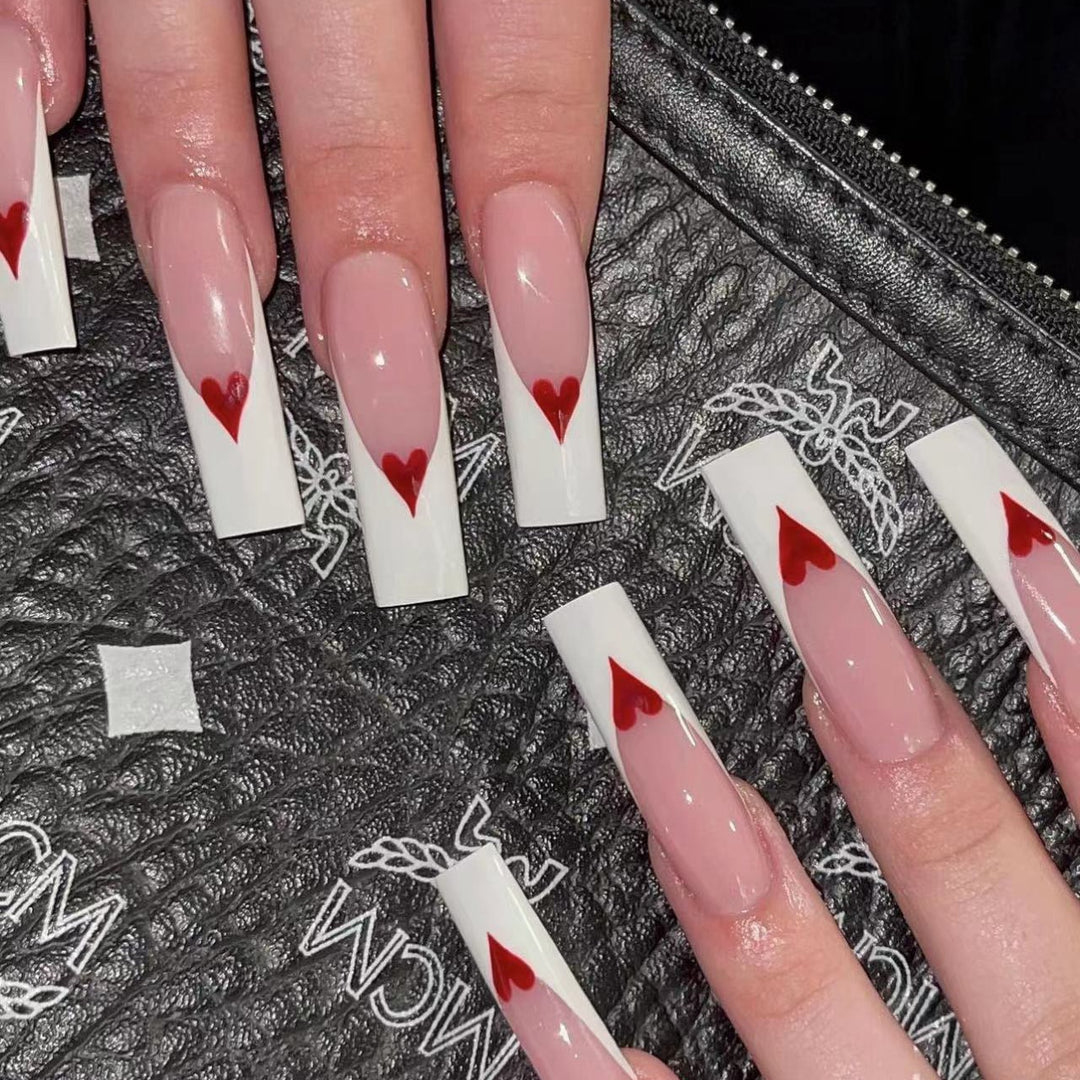Romantic Heart-Design Acrylic Press-On Nails Stornfield