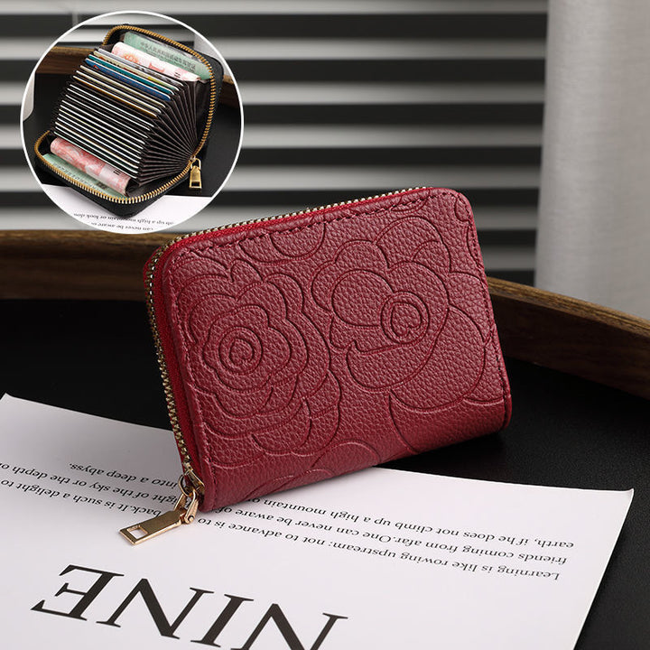 Elegant Floral Embossed Zip Wallet