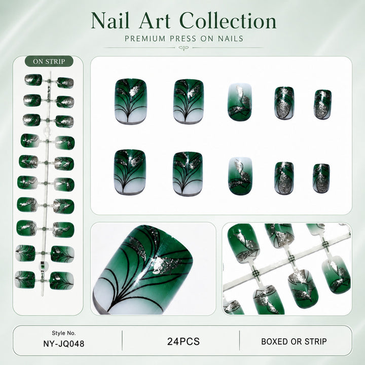 Premium Artificial Nails with Plant Motif Stornfield