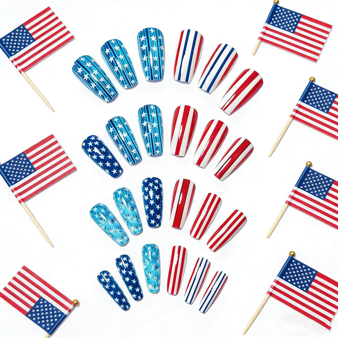 Artificial nails with patriotic stars and stripes design Stornfield
