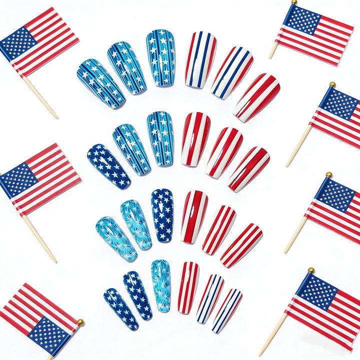 Artificial nails with patriotic stars and stripes design Stornfield