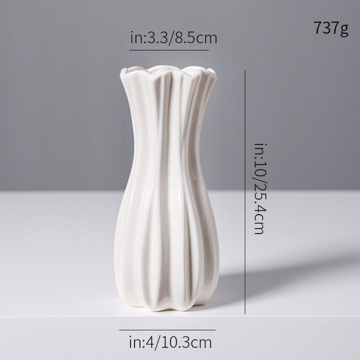 Elegant Fluted White Ceramic Vase Stornfeild