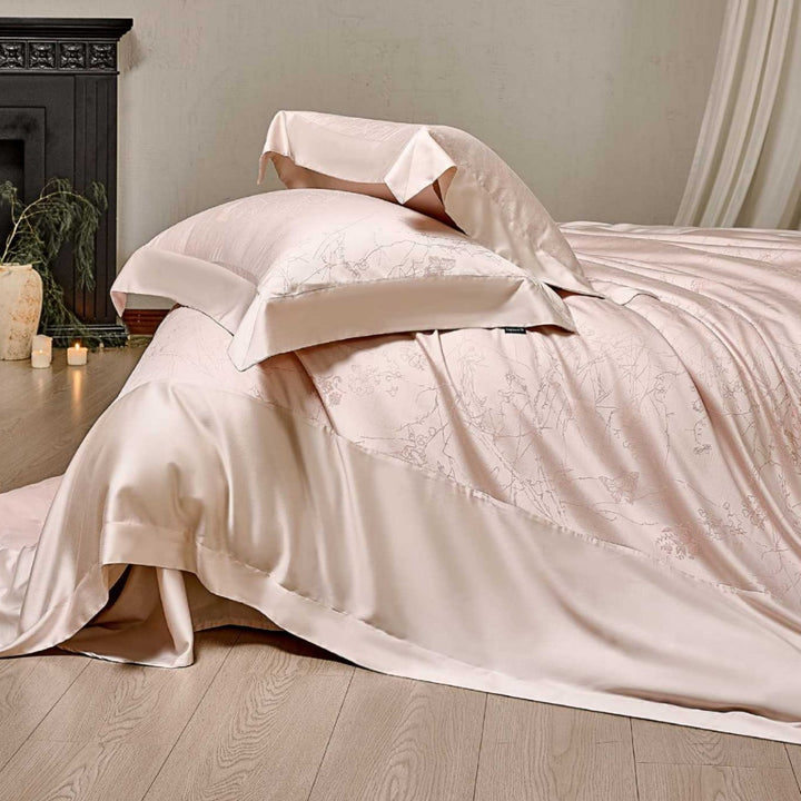 Silky Jacquard Satin Duvet Cover and Pillowcase Set with Subtle Floral Embossed Weave