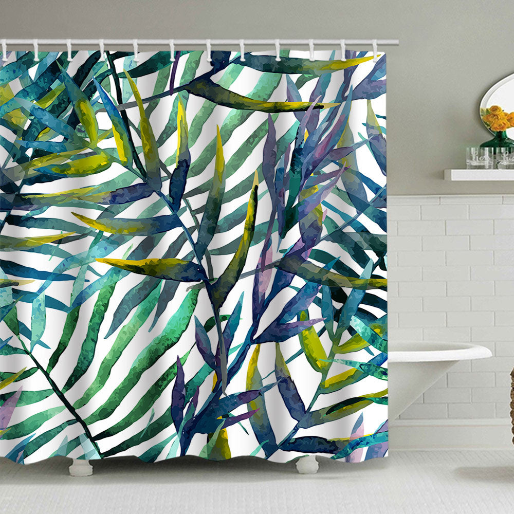 Tropical Leaf Print Shower Curtain Stornfield