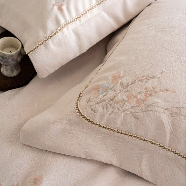 Embroidered Botanical Jacquard Duvet Cover Set