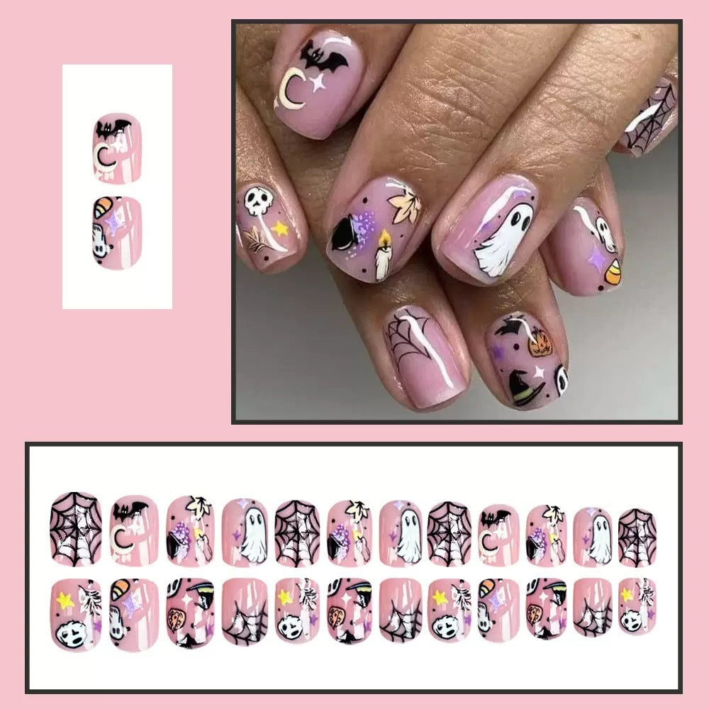 Halloween Fake Nail Set with Creative Horror Motifs and Intricate Designs Stornfield