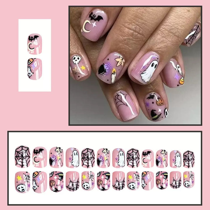 Halloween Fake Nail Set with Creative Horror Motifs and Intricate Designs Stornfield