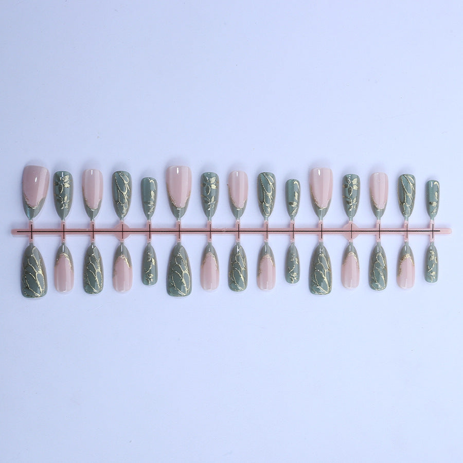 Artistic Nail Art Set with Gold and Leaf Design Stornfield