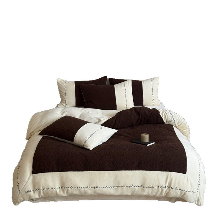 Reversible Embroidered Quilted Duvet Cover Set