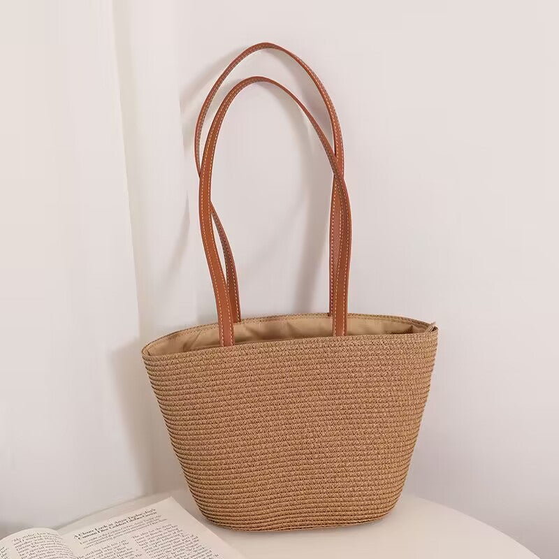 Elegant Bast Handbag with Leather Handles Stornfield