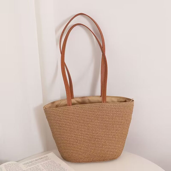 Elegant Bast Handbag with Leather Handles Stornfield