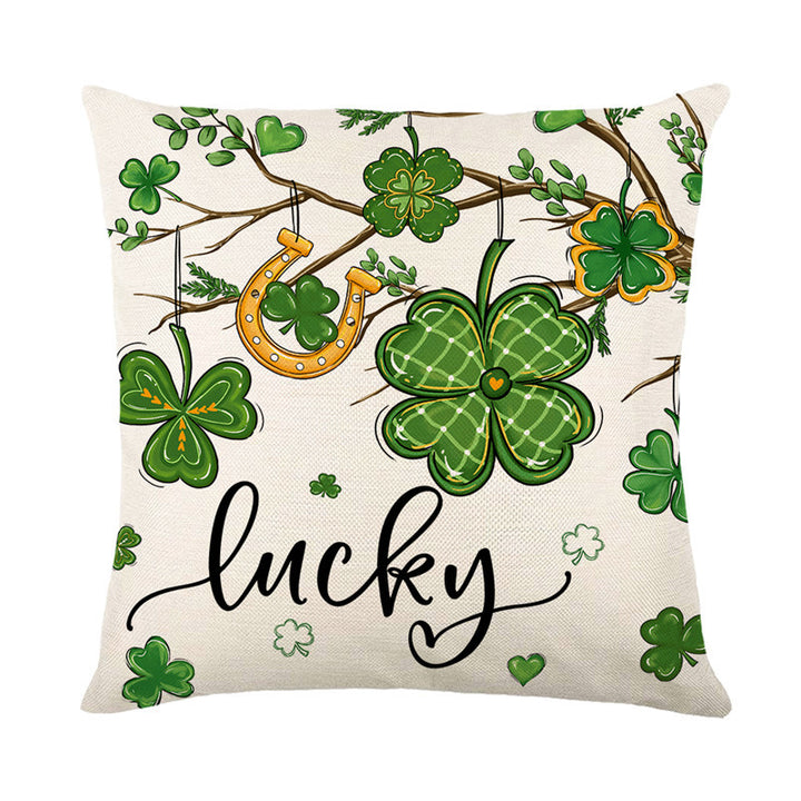 Decorative Throw Pillow Cover with Buffalo Check Bow and Shamrock Peace Love Lucky Print
